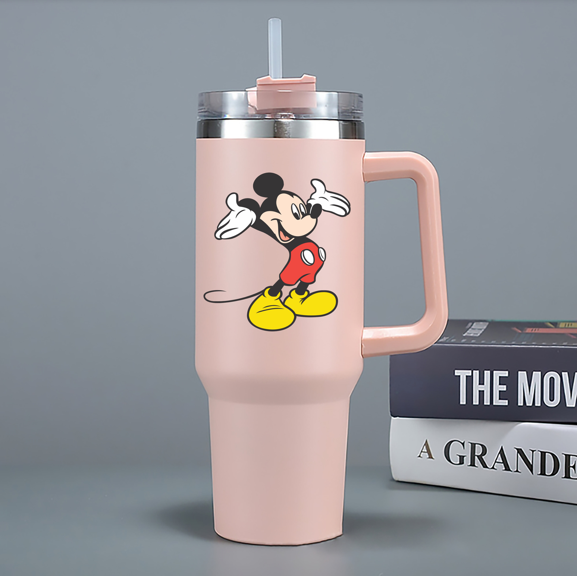 （画像用） ミッキーマウス Mickey Mouse 1200mL車用タンブラー - クリスタルステッカー（プラスチックストロー付き）